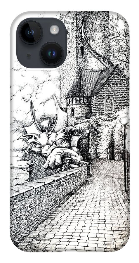Medieval iPhone Case featuring the drawing Watch Dragon by Merana Cadorette