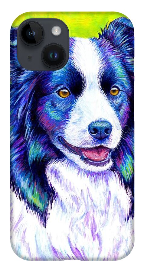 Border Collie iPhone Case featuring the painting Watchful Eye - Colorful Border Collie Dog by Rebecca Wang
