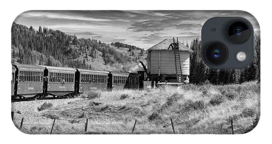 Train iPhone 14 Case featuring the photograph Water Stop in Black and White by Steve Templeton