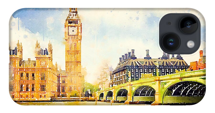 Watercolor iPhone 14 Case featuring the painting Watercolor Big Ben, London by Vart. by Vart Studio