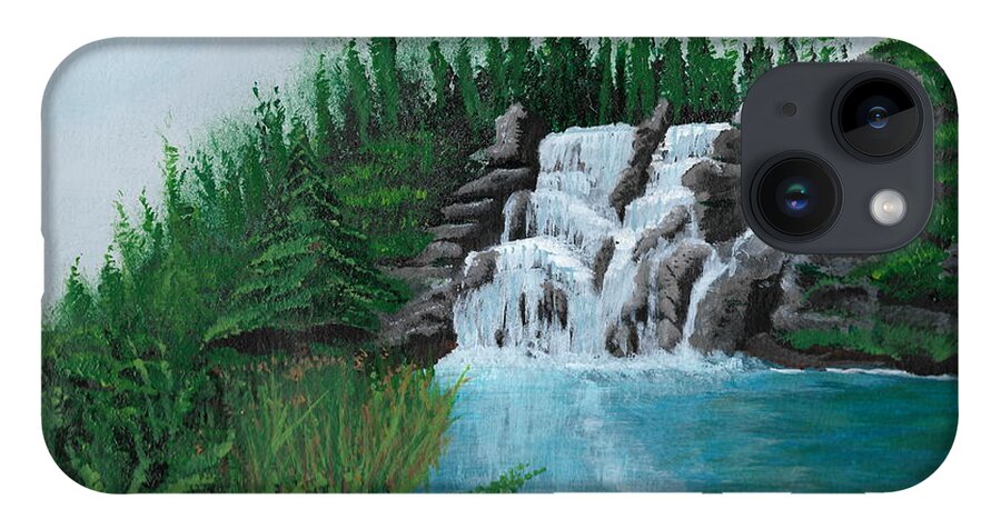 Waterfall iPhone 14 Case featuring the painting Waterfall On Ridge by David Bigelow