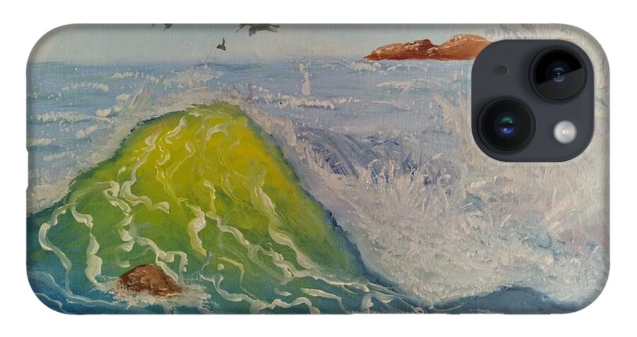 Ocean iPhone 14 Case featuring the painting Wavy by Saundra Johnson
