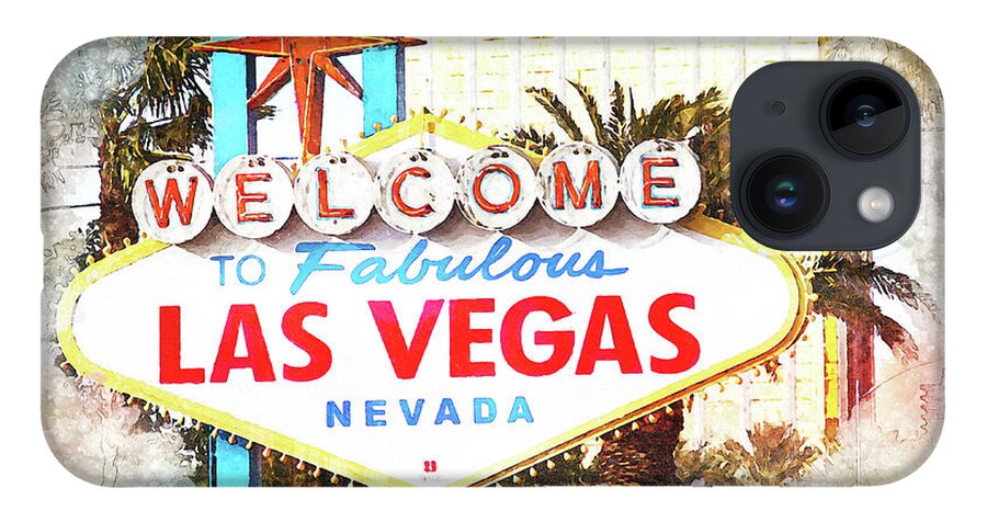 Welcome To Fabulous Las Vegas iPhone 14 Case featuring the mixed media Welcome to Fabulous Las Vegas Sign by Tatiana Travelways