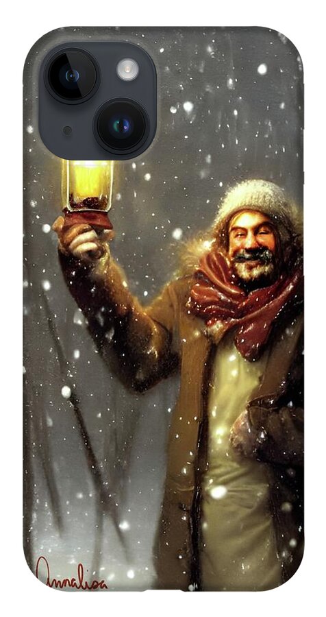Snowstorm iPhone 14 Case featuring the digital art Welcoming Fellow in the Snow by Annalisa Rivera-Franz