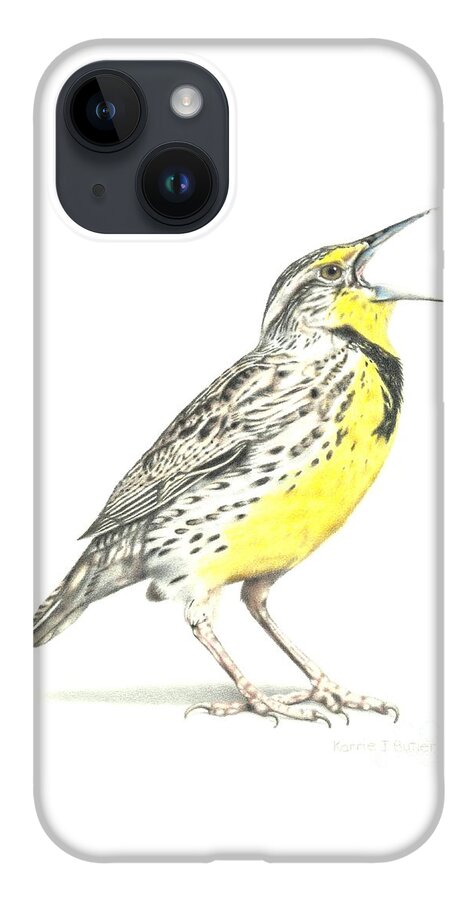 Meadowlark iPhone Case featuring the drawing Western Meadowlark by Karrie J Butler