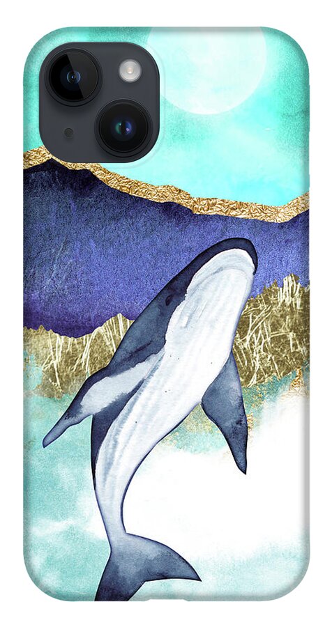 Blue Whale iPhone 14 Case featuring the painting Whale And Moon by Garden Of Delights