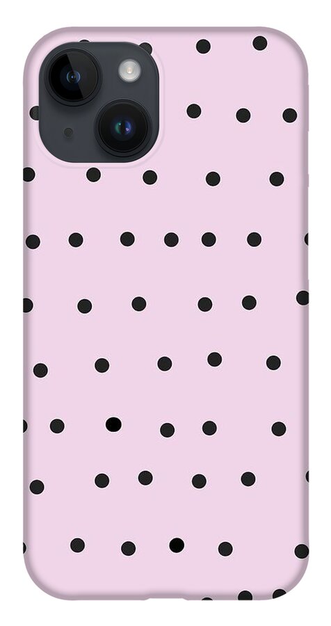Pattern iPhone 14 Case featuring the digital art Whimsical Black Polka Dots On Pink by Ashley Rice