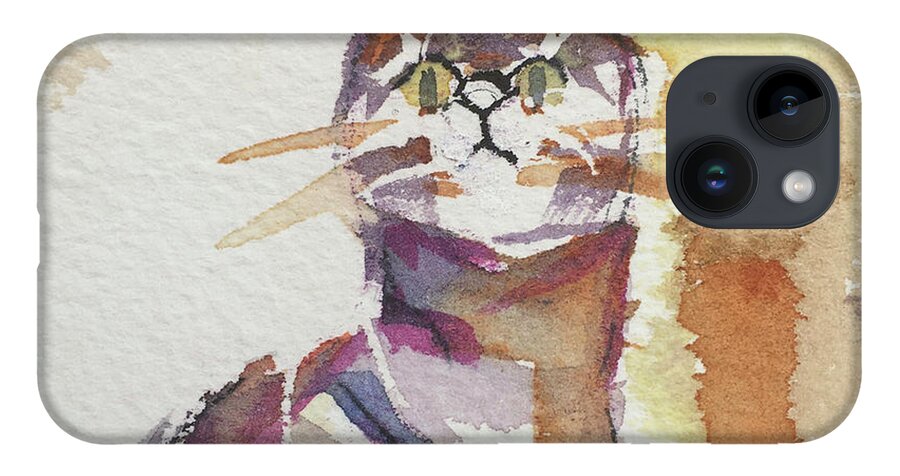 Whimsy iPhone 14 Case featuring the painting Whimsy Kitty 1 by Roxy Rich