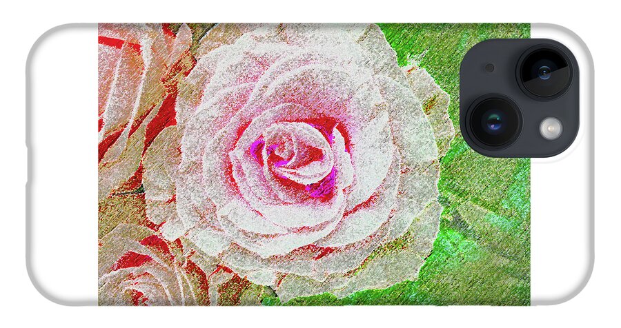 Rose iPhone 14 Case featuring the photograph White Rose in Pink and Green by Corinne Carroll
