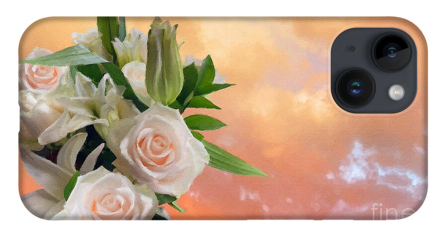 Roses iPhone 14 Case featuring the photograph White Roses Orange Sunset by Brian Watt