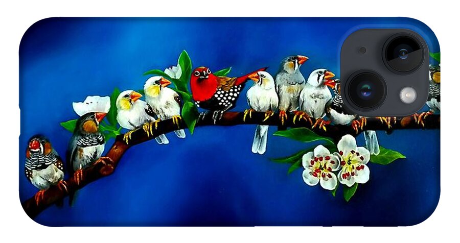 Birds iPhone 14 Case featuring the painting Who's the new guy by Dana Newman