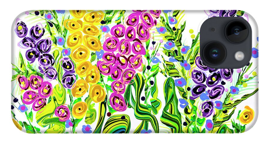 Abstract Snapdragons iPhone 14 Case featuring the painting Windy Garden Snaps by Jane Arlyn Crabtree