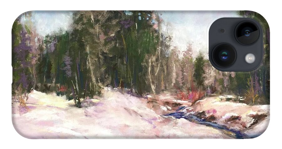 Snowy Scene iPhone 14 Case featuring the pastel Winter Reverie by Sandra Lee Scott