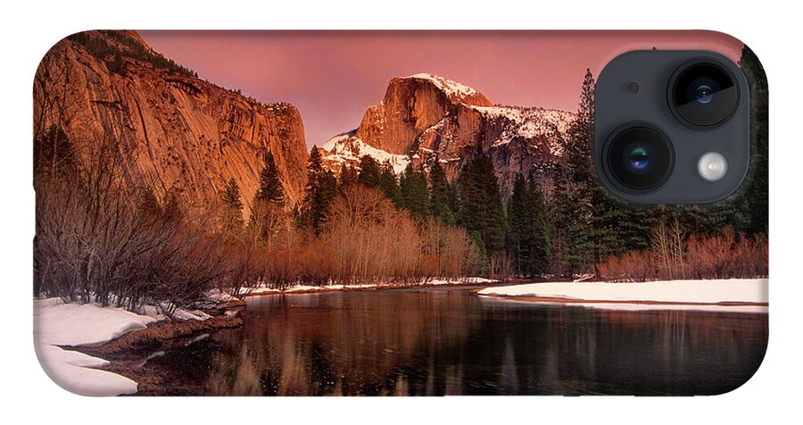 North America iPhone 14 Case featuring the photograph Winter Sunset Lights Up Half Dome Yosemite National Park by Dave Welling