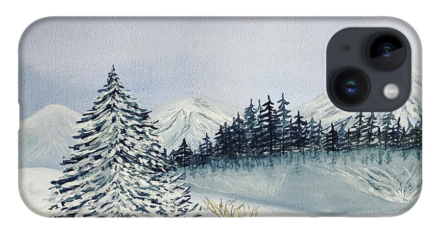Winter iPhone Case featuring the painting Winter Tree and Mountains by Lisa Neuman