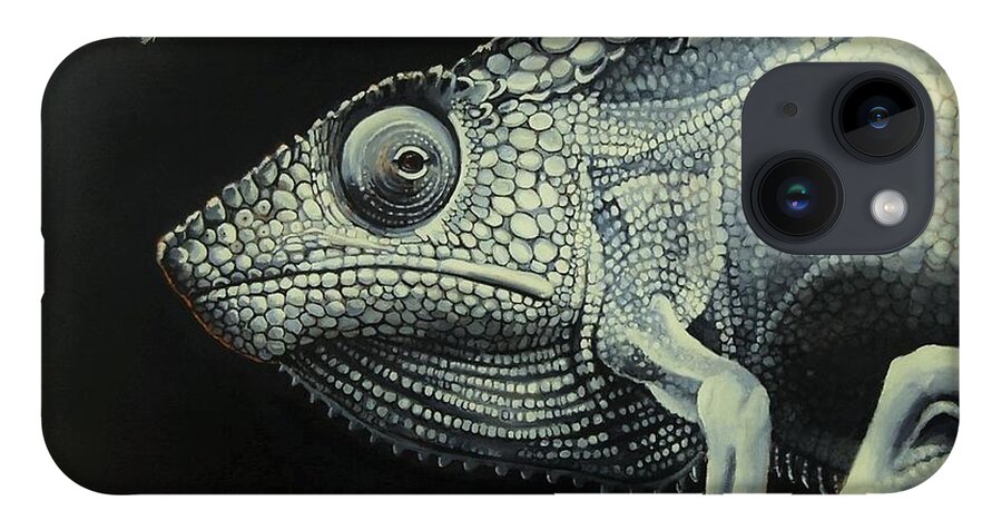 Chameleon iPhone 14 Case featuring the painting With All That's Happening This Is Not The Time To Go Diving by Jean Cormier