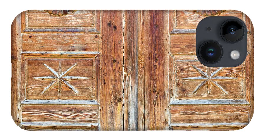 Brown iPhone 14 Case featuring the photograph Patterns on wooden door by Viktor Wallon-Hars