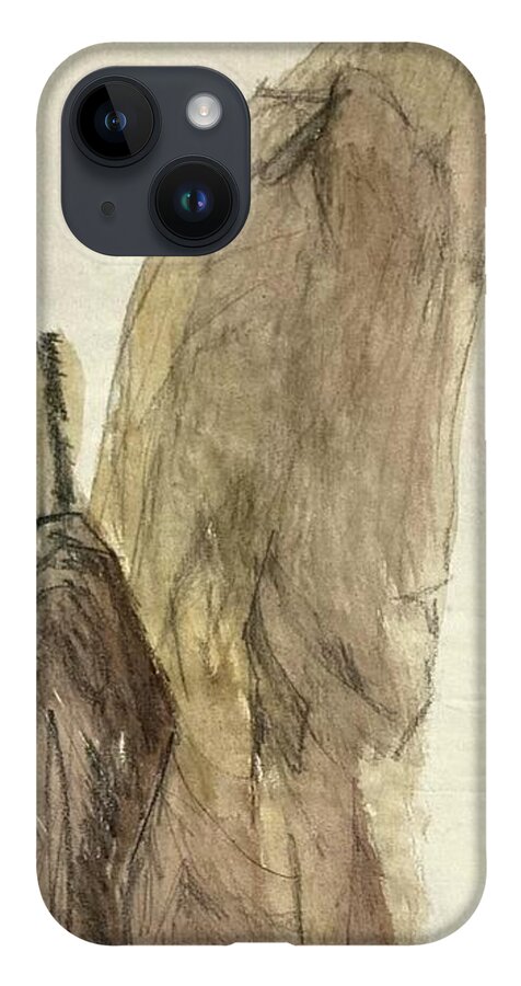 Figure iPhone 14 Case featuring the painting Wrapped figure and coat by David Euler