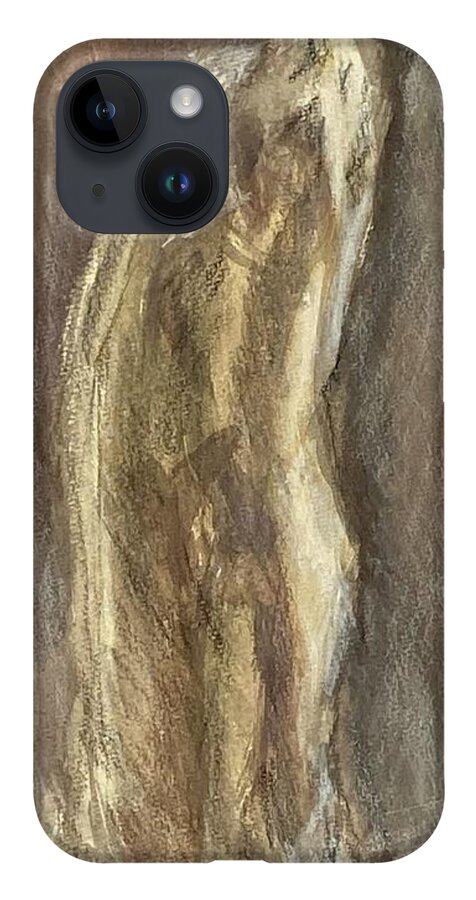 Pigments iPhone 14 Case featuring the drawing Wrapped Figure in Brown by David Euler