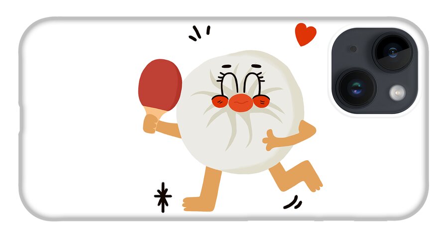Steamed Stuffed Bun iPhone 14 Case featuring the drawing Steamed stuffed bun loves table tennis by Min Fen Zhu