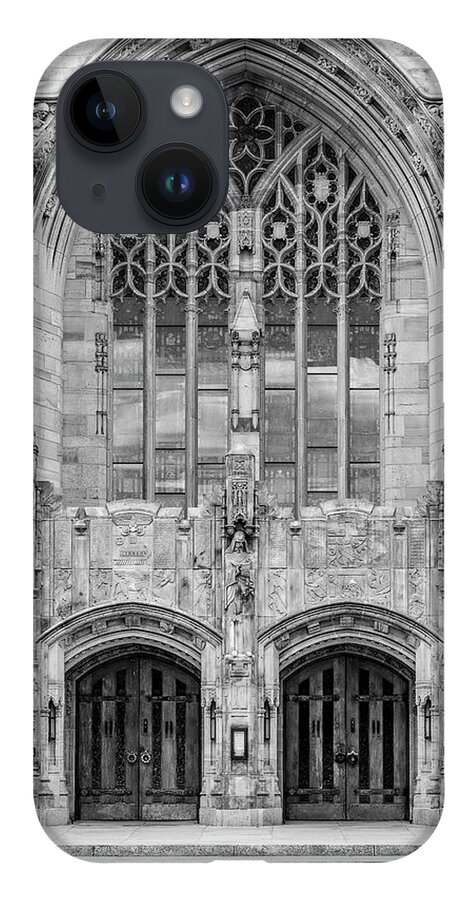 Yale iPhone 14 Case featuring the photograph Yale University Sterling Library III BW by Susan Candelario