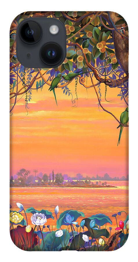 Krishna iPhone 14 Case featuring the painting Yamuna view by Vrindavan Das