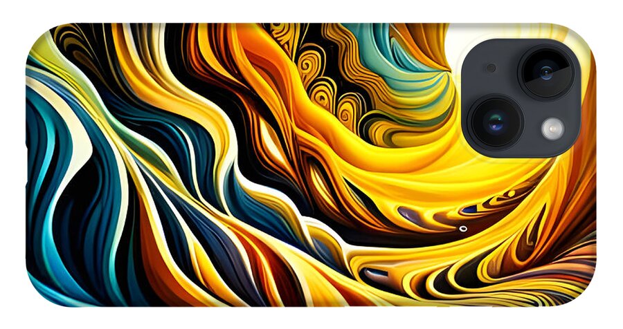 Digital iPhone Case featuring the digital art Yellow and Blue Wave by Cindy's Creative Corner