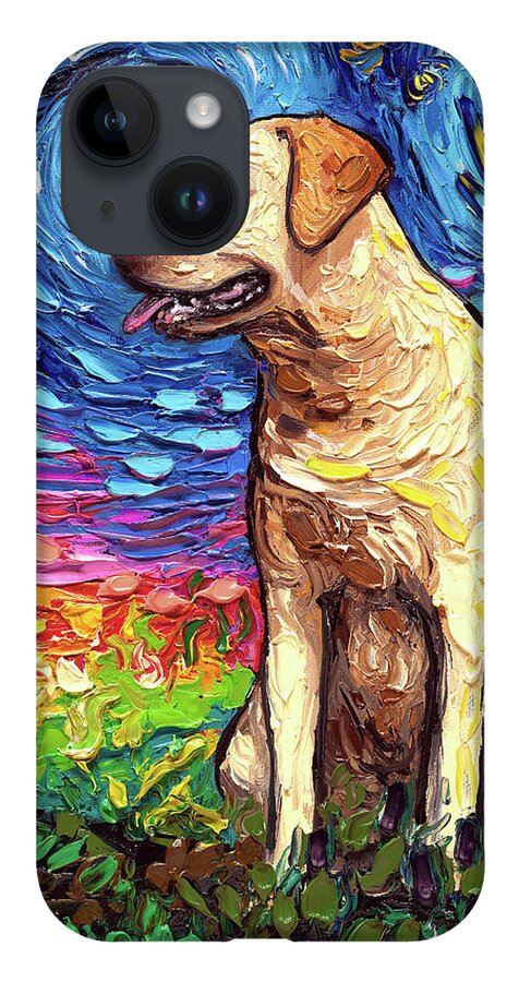 Labrador iPhone Case featuring the painting Yellow Labrador Night by Aja Trier