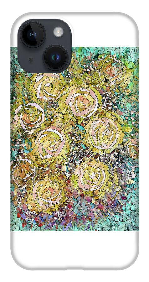 Roses iPhone 14 Case featuring the painting Yellow Rose Bouquet Mosaic by Corinne Carroll