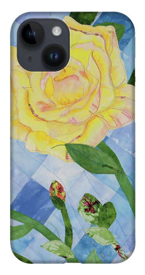 Fiber Art iPhone 14 Case featuring the mixed media Yellow Rose of Texas 3 by Vivian Aumond