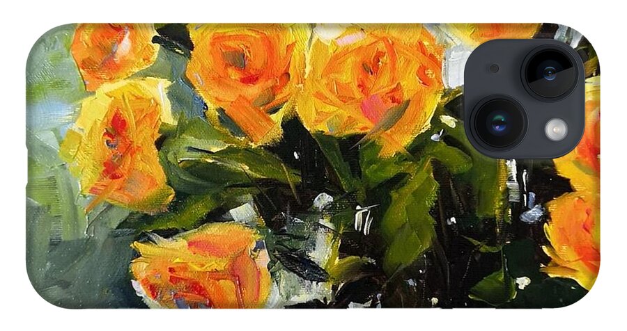 Floral iPhone 14 Case featuring the painting Yellow Roses by Sheila Romard