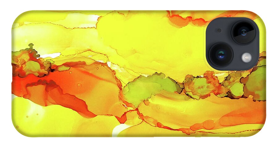 Alcohol Ink iPhone 14 Case featuring the painting Yellowscape 2 by Chris Paschke