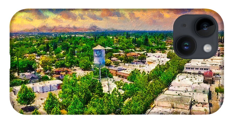 Yuba City iPhone Case featuring the digital art Yuba City and the water tower, California - digital painting by Nicko Prints
