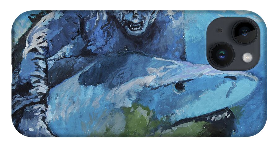 Shark iPhone Case featuring the painting Zombie vs Shark by Sv Bell