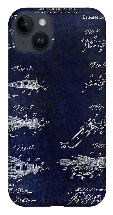 1922 Fly Fishing Lure Blue iPhone 14 Plus Case by Jon Neidert - Fine Art  America