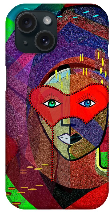 394 Challenging Woman With Mask iPhone Case featuring the painting  394 - Challenging woman with mask #394 by Irmgard Schoendorf Welch