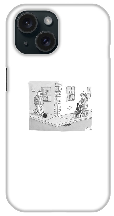 A Man With A Bowling Ball On A Leash And A Woman iPhone Case