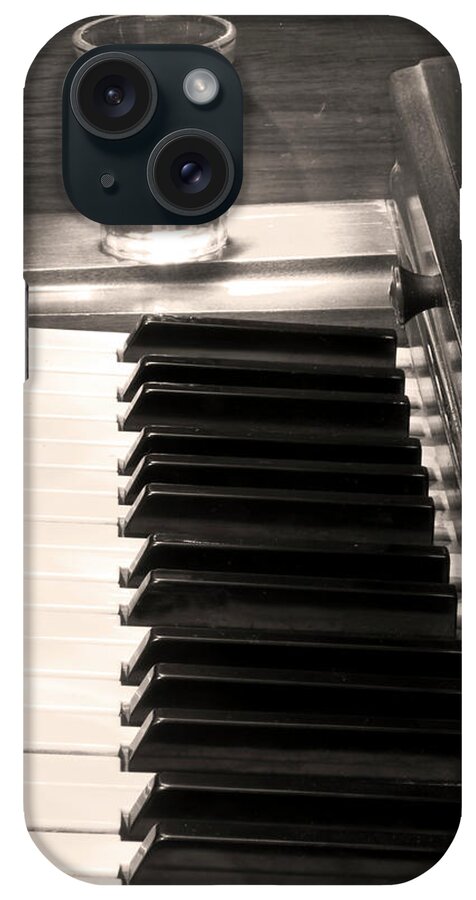 Piano iPhone Case featuring the photograph A shot of Bourbon Whiskey and The BW Piano Ivory Keys in Sepia by James BO Insogna