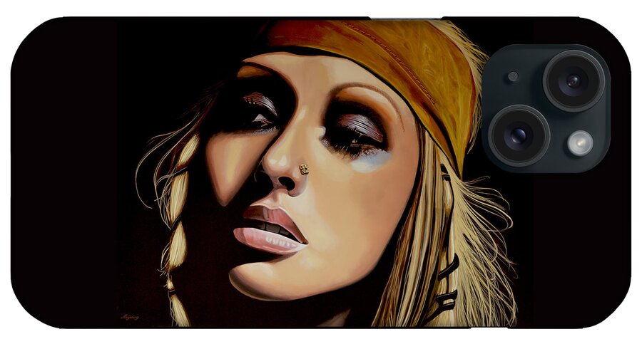 Christina Aguilera iPhone Case featuring the painting Christina Aguilera Painting by Paul Meijering