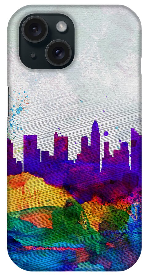 Columbus iPhone Case featuring the painting Columbus Watercolor Skyline by Naxart Studio