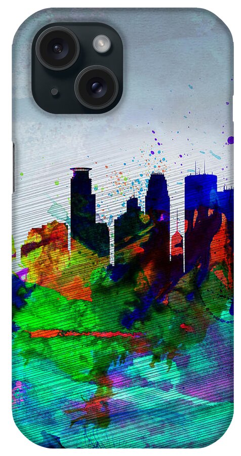 Minneapolis iPhone Case featuring the painting Minneapolis Watercolor Skyline by Naxart Studio