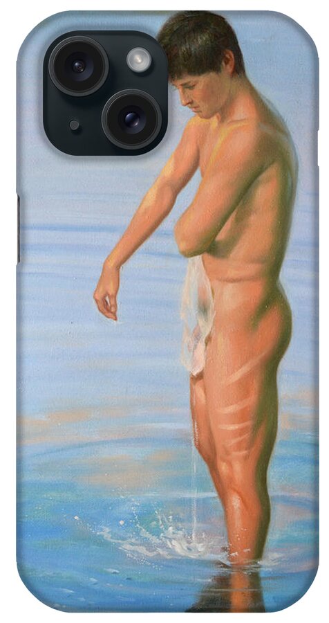 Original iPhone Case featuring the painting Original Classic Oil Painting Man Body Male Nude #16-2-4-08 by Hongtao Huang