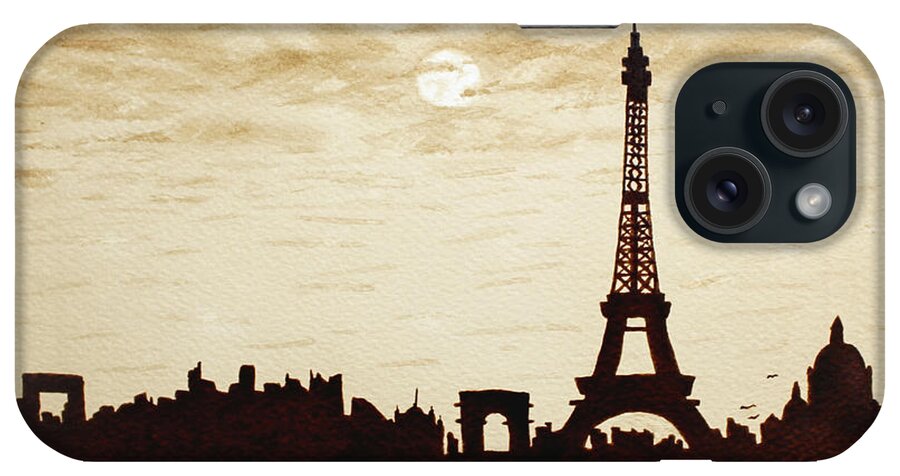 Paris iPhone Case featuring the painting Paris Under Moonlight Silhouette France by Georgeta Blanaru