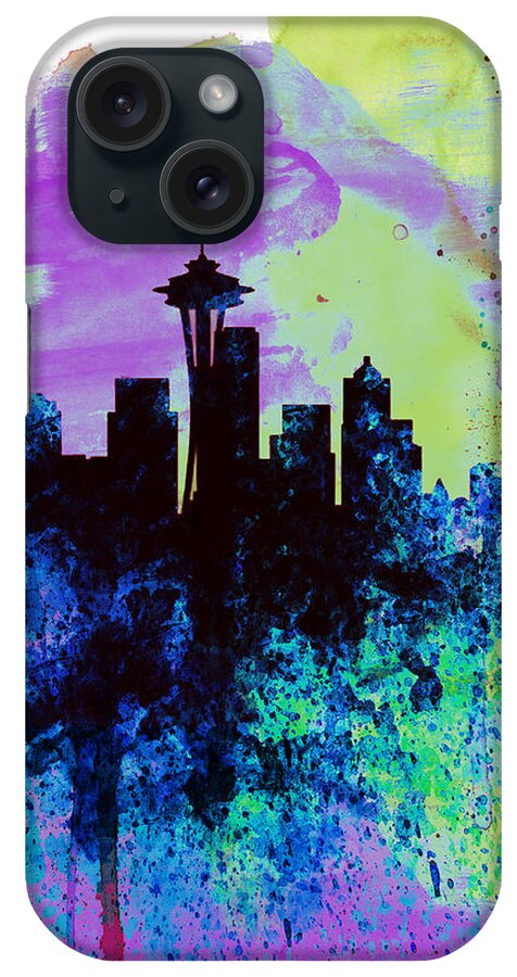 Seattle iPhone Case featuring the painting Seattle Watercolor Skyline 1 by Naxart Studio