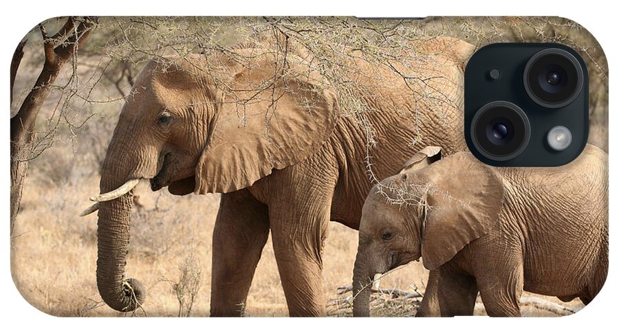African Elephant iPhone Case featuring the photograph African Elephant mother and calf #2 by Liz Leyden
