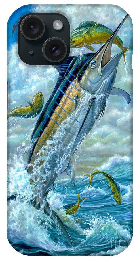 Blue Marlin iPhone Case featuring the painting Big Jump Blue Marlin With Mahi Mahi by Terry Fox