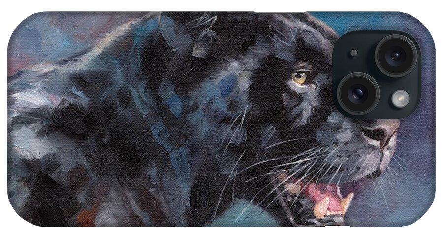 Black Panther iPhone Case featuring the painting Black Panther #2 by David Stribbling