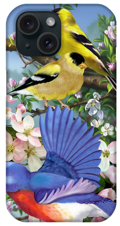 Bluebird iPhone Case featuring the mixed media Bluebird and Goldfinch #1 by Anthony Seeker