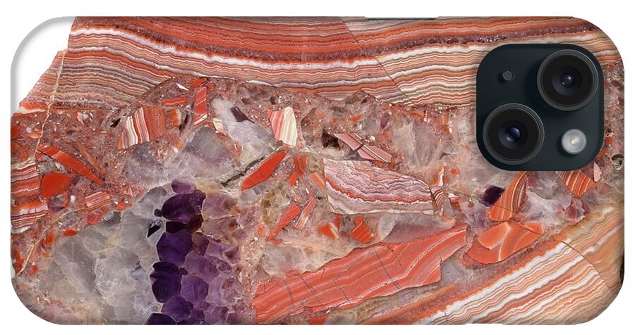 White Background iPhone Case featuring the photograph Brecciated Agate Stone #1 by Natural History Museum, London/science Photo Library