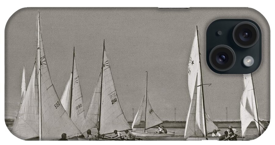 Comet Class Sailboat iPhone Case featuring the photograph Comet Race in Black and White #1 by Nancy Patterson